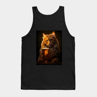 Maine Coon Tavern Cat Drinks a Beer Poster Tank Top